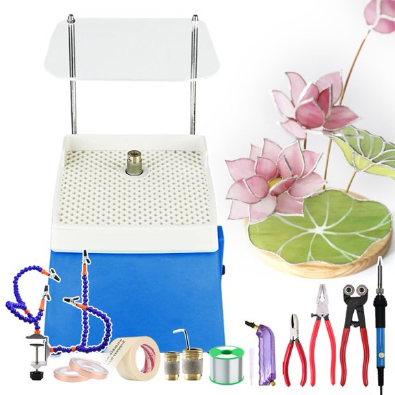 Beginner Glass Grinder Machine kit with 2pcs Grinder Bit-5pcs Glass Craft kit-60w Soldering Kit-Copper Foil Tape-Solder Wire - Solder Clamp,Stained Glass Starter Kit for Glass Projects