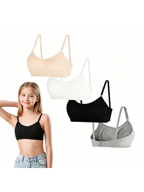 Beginner Growth Air Flow Sweat Wicking Cotton First Training Bra Pre Teens 10 to 16 Wireless Thin Cushion, Fine Adjustable Soft Straps Skin Soft Light Weight Comfort Initial Adolescent Bra