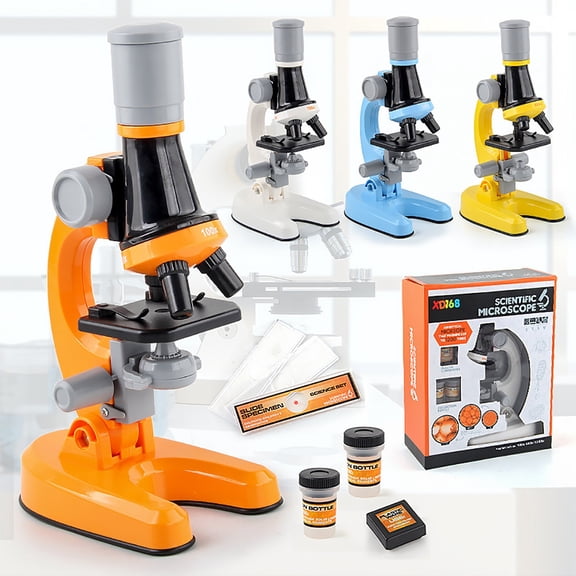 Beginner Microscope Kit - 8.7 x 4.7 x 3.1in, 100X-1200X Magnification with LED & Specimen Tools for Science Education(Blue)