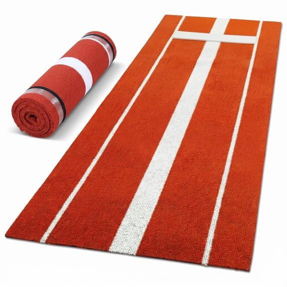Beginner Pitching Training Aid, 3ft x 9.94ft Compact Orange Anti-Slip Turf Mat, Soft Rubber Fade-Resistant Practice Pad for Home Garage Backyard Use