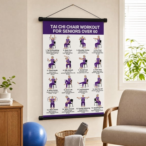 Beginner Poses Tai Chi Exercise Chart Poster, Printed Pose Chart, About 23.6in Wide, Indoor Wall Chart, for Home Gym and Studio Wall