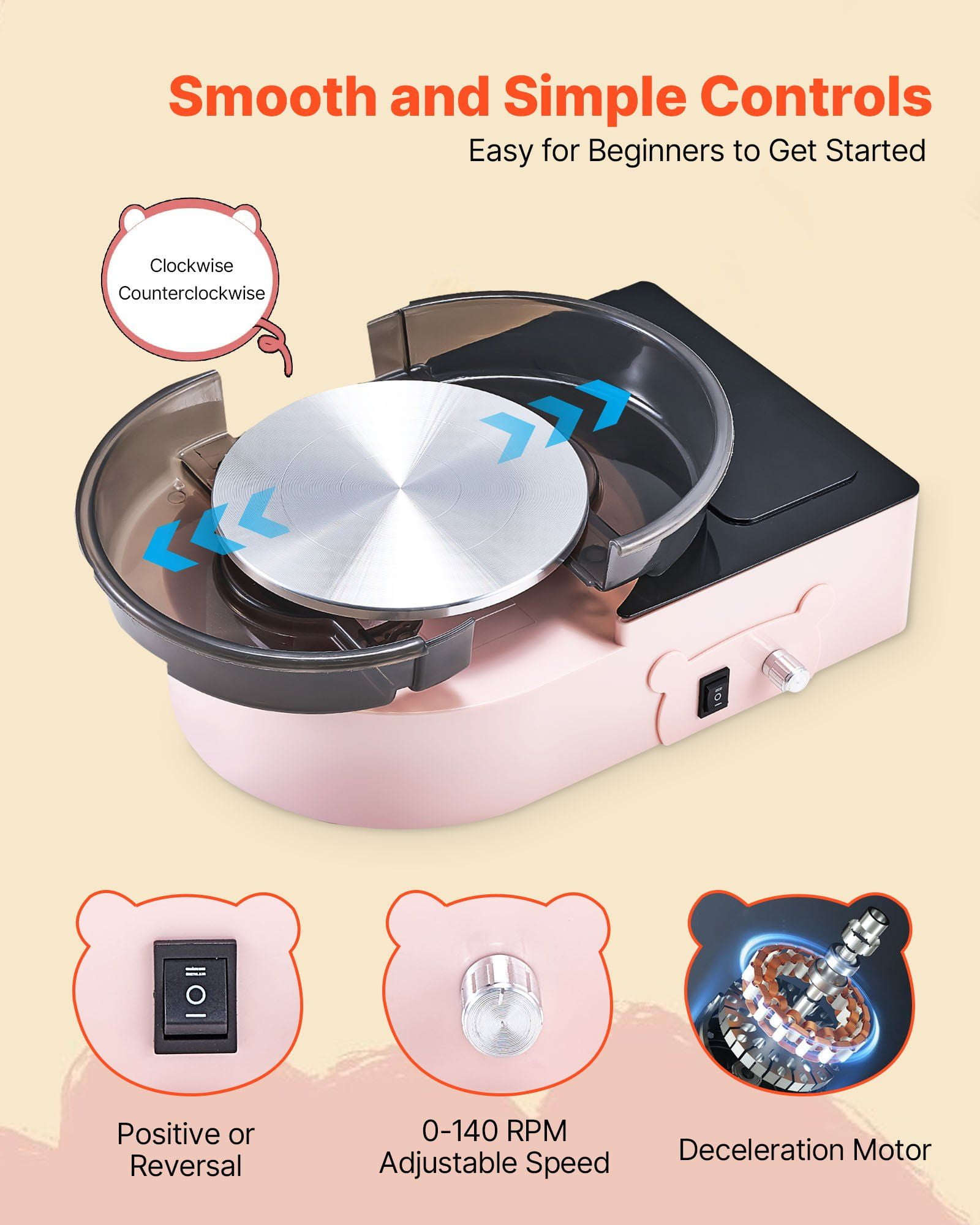 Beginner Pottery Wheel Kit, 6 Inch Portable Pink Clay Spinner with Foot Pedal, Electric Craft Maker for Adults and
