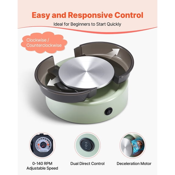 Beginner Pottery Wheel for Kids with Tools - Small 6 Inch Diameter Electric Sculpting Wheel, Green
