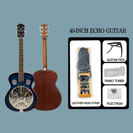 Beginner Resonator Guitar with Metal Slider Resonators - 30% Volume, Mahogany/Spruce Top, 650mm String Length Acoustic Guitar Suitable for Blues, Country, Bluegrass Music