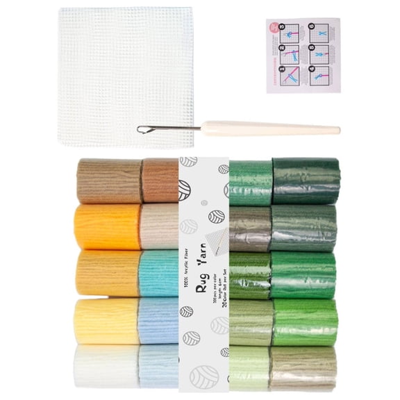 Beginner Rug Making Set 20 Color Acrylic Yarn Thread Latching Hook Crochet Needle For Carpet Making Yarn Craft Project