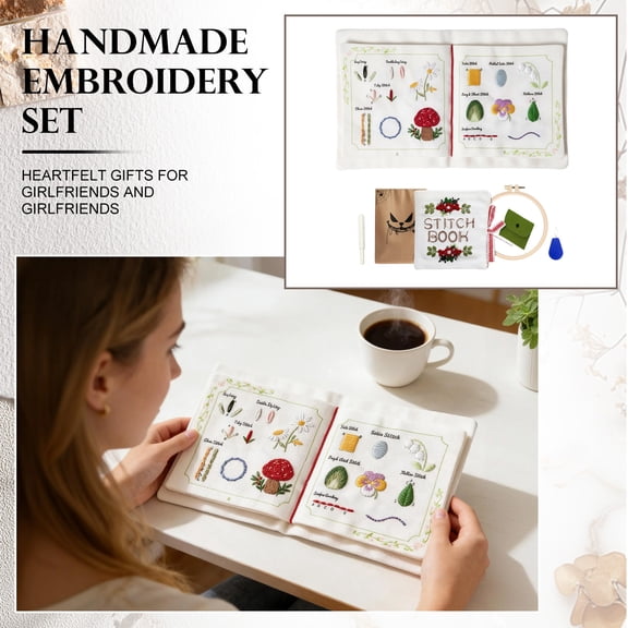 Beginner'S Embroidery Stitch Book Includes Fabric Backing Paper, Instructions, Fabric, 30 Hand Embroidery Stitches, A Diy Sewing Kit, And Beginner Practice Patterns, For Craft Enthusiasts.