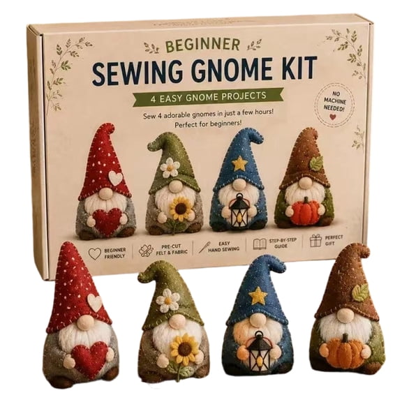 Beginner Sewing Gnome Kit DIY 3D Felt Craft Set for Adults Includes Pre Cut Fabric Accessories Easy Hand Sewing Home Decor Gifts