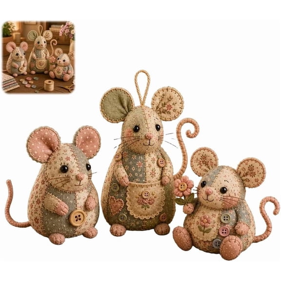 Beginner Sewing Kit, DIY Patchwork Mouse Toy Craft Set, No-Fuss Pre-Cut Fabric Sewing Project, Cute Handmade Stuffed Mouse Ornament for Hobby Sewing & Quilting,3pc