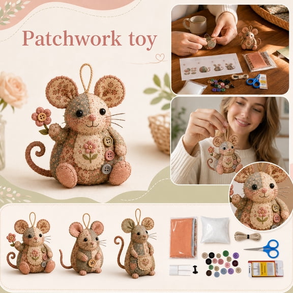 Beginner Sewing Kit for Student, Mini Sewing Kit to Make A Mouse Stuffed Animal, Includes Fabric, Buttons, Thread, Scissors, Needles and Stuffing, Ideal for Craft & Hobby Projects
