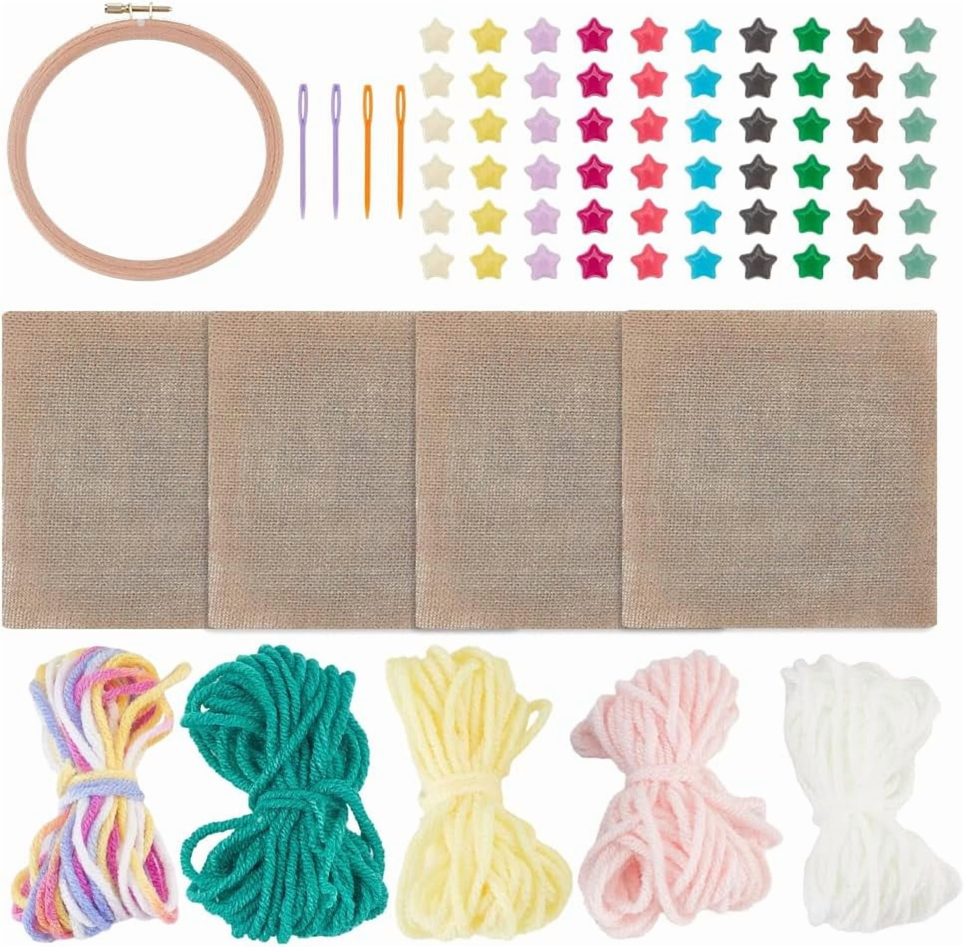 Beginner Sewing Kits Embroidery Starter Kit with Linen Acrylic Star Beads Embroidery Hoop Colorful Threads Sewing Needles Embroidery Tools Stitch Learning DIY Kit Crafts
