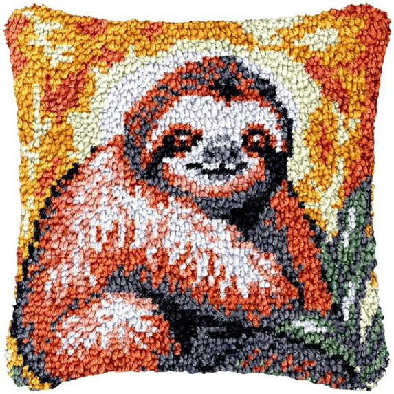 Beginner Sloth Latch Hook Kits Pillow Cover Set Sofa Cushion Latch Hooking Carpet Rug Acrylic Yarn Printed Pillowcase Craft Kits with Tools Sofa Decor 17 x 17 Inch