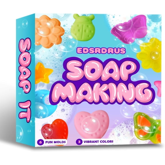Beginner Soap Making Kit for Kids - Science STEM Activity with Glycerin Soap Base, 6-Hole Silicone Molds, Colorants, Essential Oil - Fun, Easy, Creative DIY Craft Kits