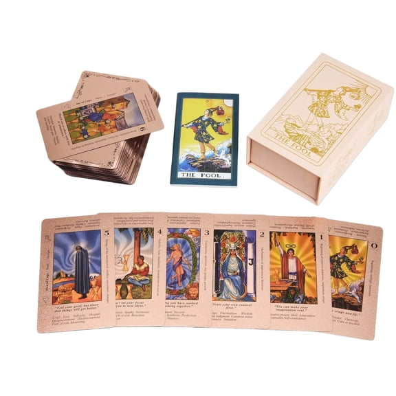 Beginner Tarot Card Deck with Guidebook, Rose Gold Foil Tarot Cards with Meanings Printed on Cards for Easy Learning and Divination Practice