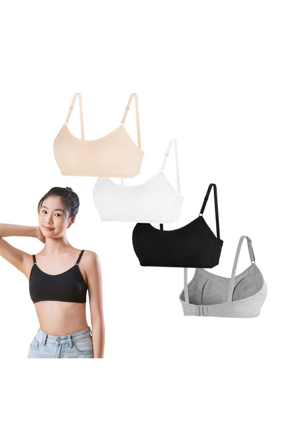 Beginner Teen Growth Care Cotton Puberty Bra Ages 10-16 Wire-Free Lightly Padded, Soft Adjustable Shoulder Straps Air Flow Stretch Mild Support Underwear for Early Adolescent