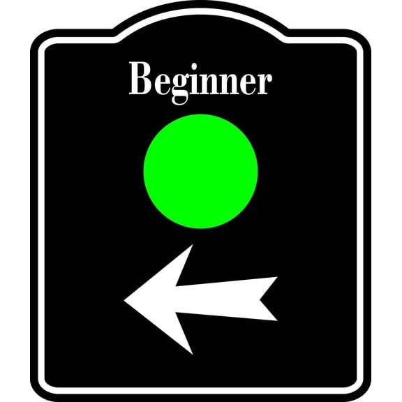 Beginner Trail Ski Slope Left Arrow BLACK Aluminum Composite Sign, 15"x18"