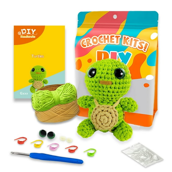 Beginner Turtle Crochet Kit - Cute Animal,Crochet Kits for Kids and Adults, Crochet Kit for Beginners with Step-by-Step Video Tutorials, Bundle Includes Yarn, Hook, Needles, Accessories