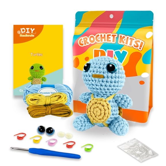 Beginner Turtle Crochet Kit - Cute Animal,Crochet Kits for Kids and Adults, Crochet Kit for Beginners with Step-by-Step Video Tutorials, Bundle Includes Yarn, Hook, Needles, Accessories