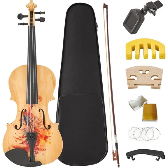 Beginner Violin 4/4 Full Size Kit, Violin Fiddle Set for Professional, Teens, Student, Solid Wood Violins Set with Bow, Rosin, Shoulder Rest, Extra Strings and a Lightweight Hard Case (Red)