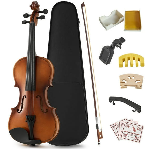 Beginner Violin 4/4, Full Size Violin for Adults, Teens, Student, Acoustic Fiddle Kit with Hard Case, Clip-On Tuner, Bow, Shoulder Rest, Strings, Bridge, Fingering Guide, Learners Age 12+