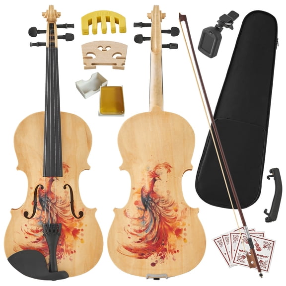 Beginner Violin 4/4, Full Size Violin for Adults, Teens, Student, Acoustic Fiddle Kit with Hard Case & Rosin Padded, Clip-On Tuner, Bow, Shoulder Rest, Strings, Bridge, Fingering Guide, Painted