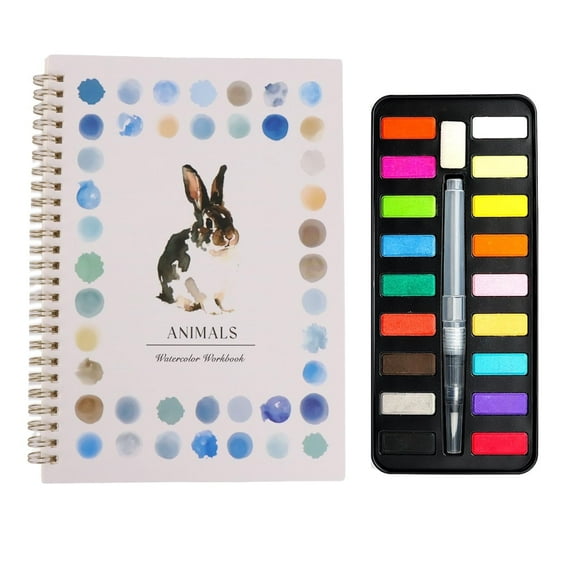 Animals theme Watercolor Painting Workbook Studio Kit (18 Colors) with Water Brush
