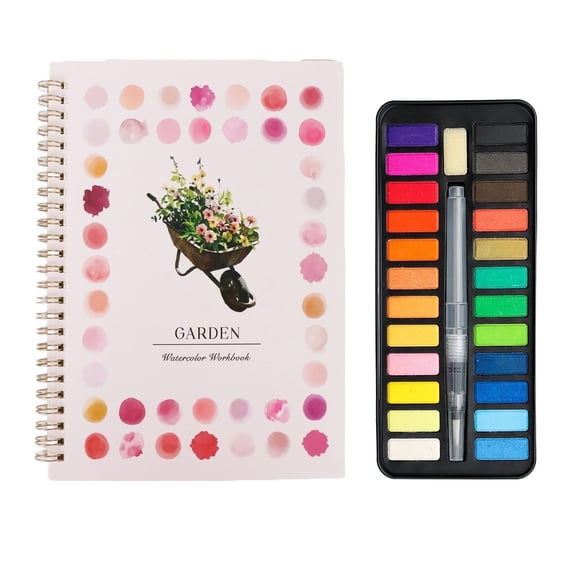 Garden theme Watercolor Painting Workbook Master Kit (24 Colors) with Water Brush