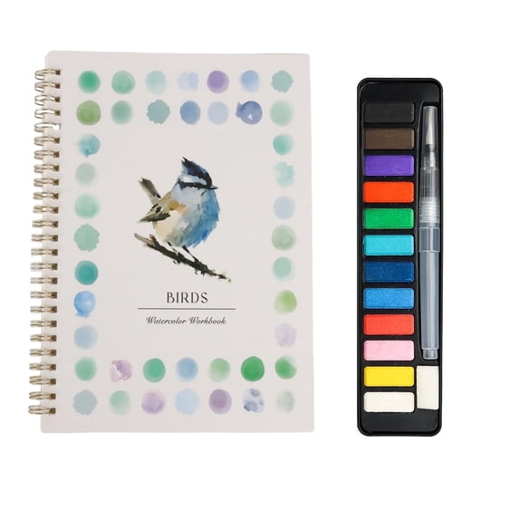 Beginner Watercolor Workbook with Paint Set - Easy Birds, Flowers & Animals Painting Kit for Adults