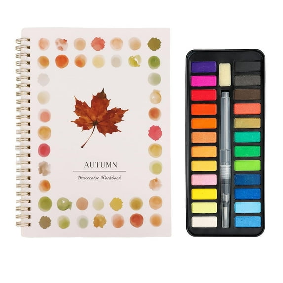 Autumn theme Watercolor Painting Workbook Master Kit (24 Colors) with Water Brush
