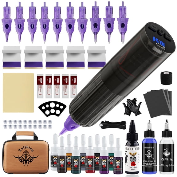 Beginner Wireless Tättoo Pen Kit - Portable Battery Tättoo Machine Set with LED Display, Type C Charging and Mixed Cartridges for Lining and Shading Practice