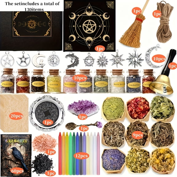 Beginner Witchcraft Kit with Candles & Tools, Wiccan Ritual Set for Halloween