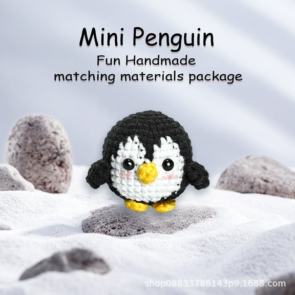 Beginner children's crochet knitting set and wool ball knitting cute gift, mini penguin DIY handmade knitting set, equipped with step-by-step guide and video tutorial.