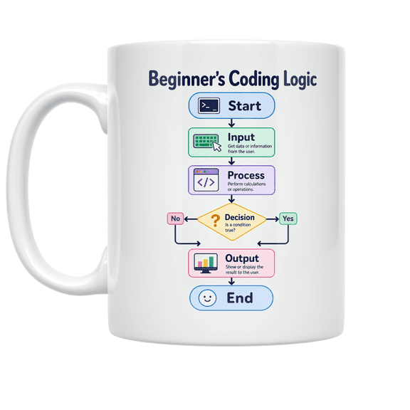 Beginner's Coding Logic Diagram - Computer Science Enthusiast - 11 oz Ceramic Coffee Mug
