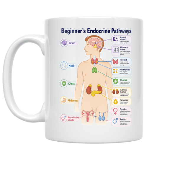 Beginner's Endocrine Pathways Chart - Biology Enthusiast - 11 oz Ceramic Coffee Mug