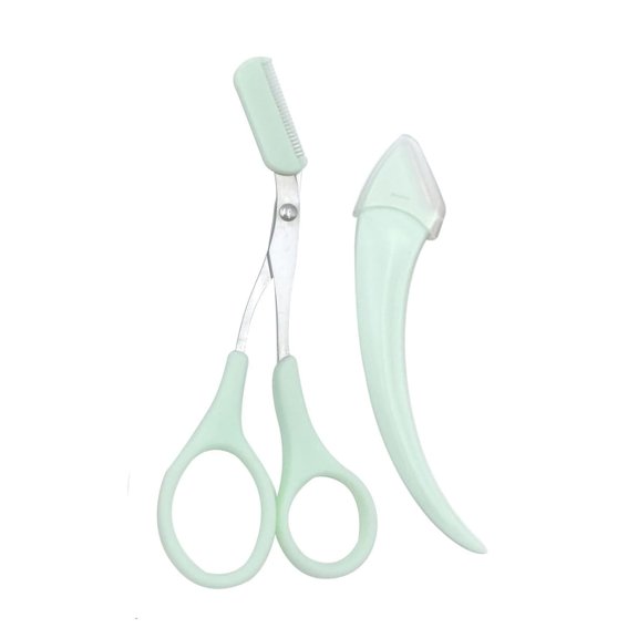 Beginner's Safety Eyebrow Razor - Stainless Steel Crescent Blade with Micro-Guard, Portable Crescent Eyebrow Makeup Trimmer, Micro Distance Manual Depilation Shaving Eyebrow Blade (Green-2pack)
