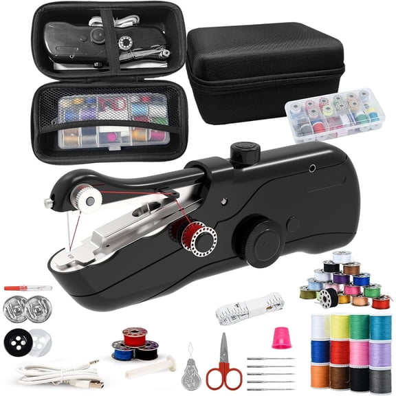 Beginner's Sewing kit with Storage Handheld Sewing Machine, Portable Sewing Machine with Storage, Electric Switch, Two Speed Modes,Easy to Operate.Sewing Machine for Beginners.Black with Accessories.