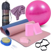Beginner's Yoga Starter Kit Set - 6mm Thick Non-Slip Exercise Yoga Mat, 2 Yoga Blocks, Yoga Ball, Yoga Strap with Carrying Strap Net Bag, 11-Piece Yoga Mat Kits and Sets for Women and Men