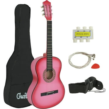 Beginners 38 inch Acoustic Guitar Package Kit for Right-handed Starters Kids Music Lovers w/Case, Strap, Pitch Pipe and Pick (Pink)