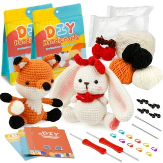  The Woobles Easy Peasy Beginner Bundle Crochet Kit  (Penguin,Chick,Fox & Bunny) with Easy Peasy Yarn- All in One Crochet  Knitting Kit- Crochet Kit Bundle for Beginners with Step-by-Step Video  Tutorials