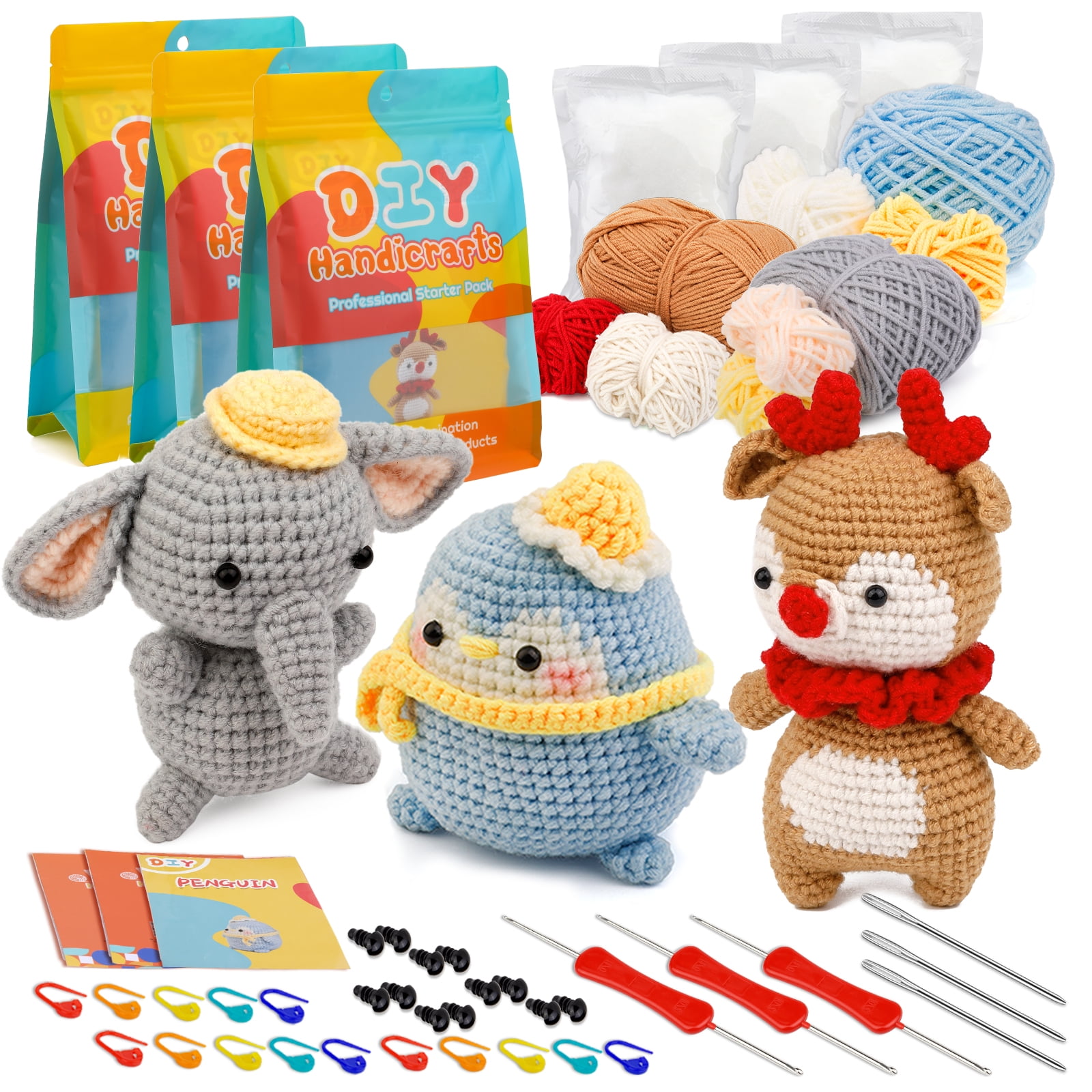 Lucky Snail Crochet Kit for Beginners, 3 Pcs Crochet Animal Kit, Crochet Starter Kit for Adult Kids with Complete Beginners Step-by-Step Video