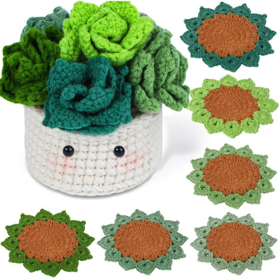 Beginners Crochet Kit,Bexikou 6Pcs Coasters Crochet Starter Kit Plant Pot, Complete Craft Knitting Supplies Kit with Tutorials, Crochet Yarn for Adults Beginners DIY Craft Projects