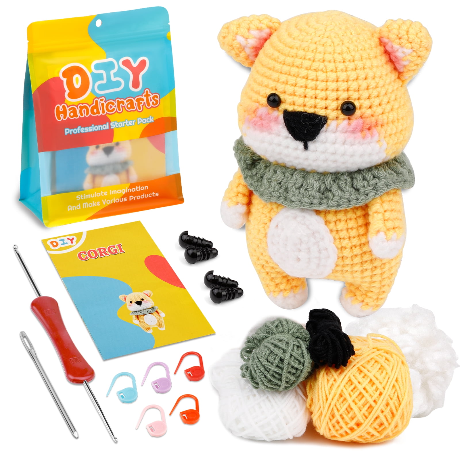DIY Cute Cat Crochet Kit for Beginners Pet birthday hat Knitted Animal kit  With Crochet Hooks Wool Doll & Positive Animal Crocheting Knitting Kit with  Step-by-Step Video Tutorials, Creative Gift For Festival