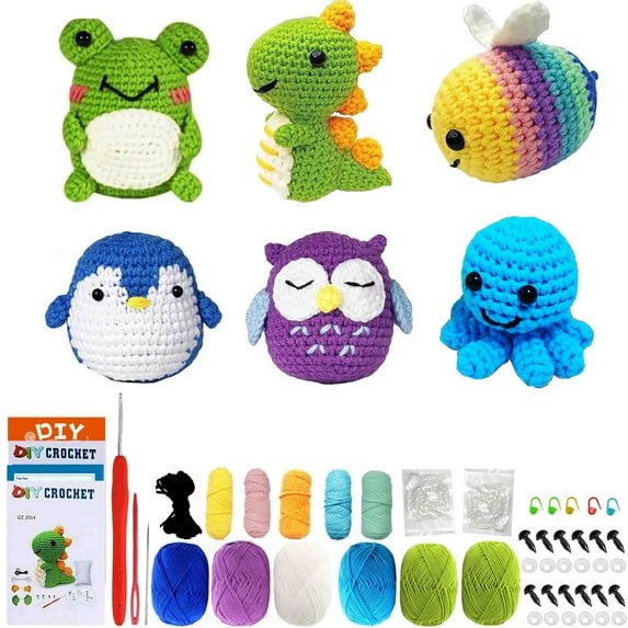 Beginners Crochet Kit with, 6 PCS Animals Complete Crochet Kit Beginners for Adults and Kids, Craft Knitting Crochet Starter Kit with Step-by-Step Video Tutorial and Instruction