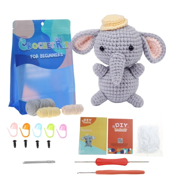 Beginners Crochet Kits, Crochet Elephant Kits, with Yarn, Crochet Hooks, Instructions DIY Crochet Craft Starter Kits