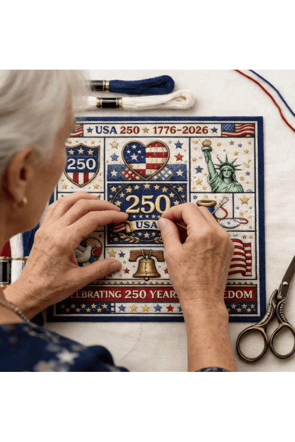 Beginners Cross Stitch Kits Stamped Full Range of Embroidery Kits for Adults DIY Cross Stitches kit Embroidery Patterns for Needlepoint kit-Flag Eagle 7.87X7.87 inch