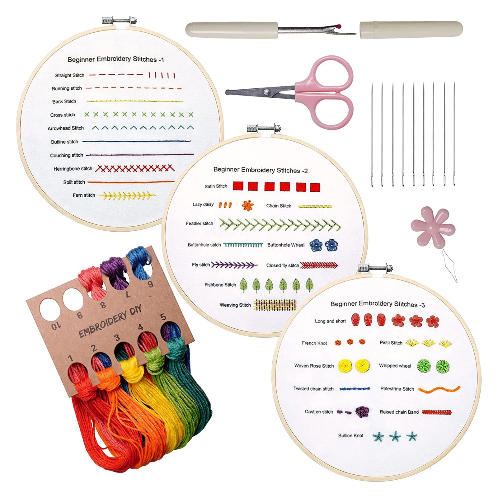 Beginners Embroidery Stitch Practice Kit Bamboo Embroidery Hoop Seam