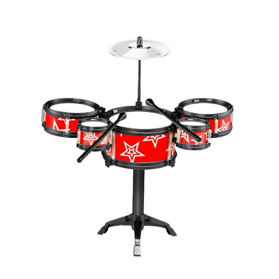 Beginners Kids Drum Set Toddlers Educational Drum Set for Birthday Christmas 5 drum pads red