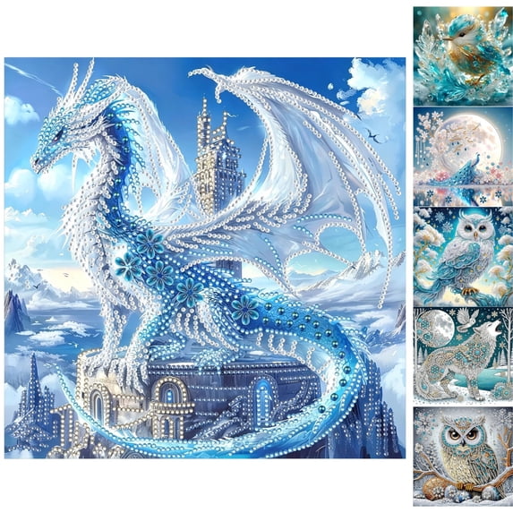 Beginners Pearl Art Kits For Adults 5D Pearl Diamond Art Special Shaped Crystal Gem Rhinestone Winter Animal Canvas Wall Craft Kit,E
