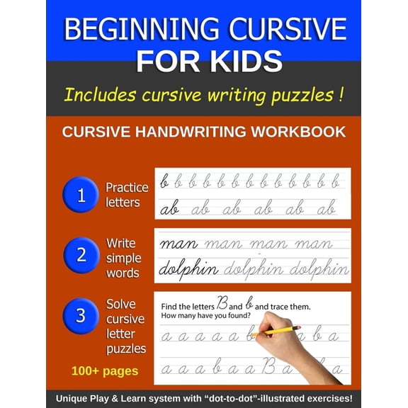 Beginning Cursive For Kids: Cursive Handwriting Book for Beginners; More than 100 pages, including Handwriting Puzzles, (Paperback)