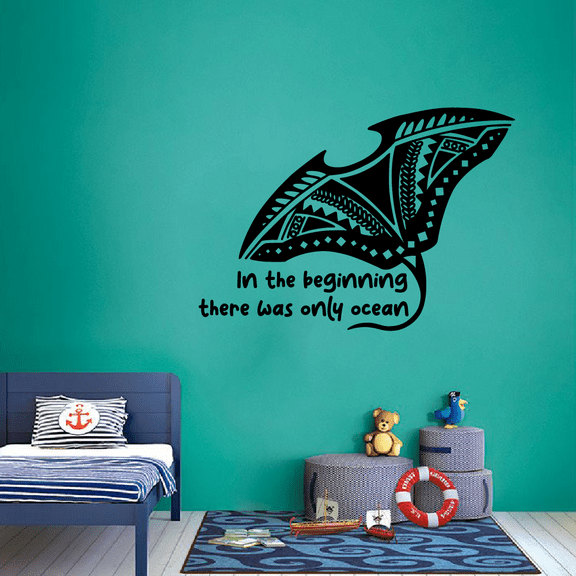 In The Beginning There Was Only Ocean - Moana Granma Tala Quote Stingray Vinyl Wall Art Sticker Decal For Home Kids Room Study Room Boys Girls Room Wall Décoration Design Wall Décor Size (14x20 inch)