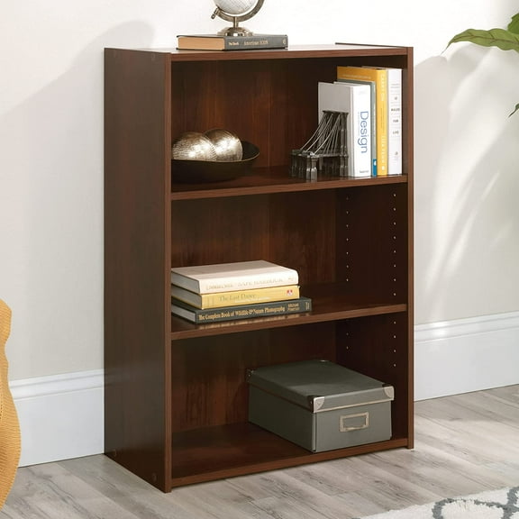 Beginnings 3-Shelf Bookcase, Bookshelf with Adjustable Storage Shelves, in Brook Cherry finish